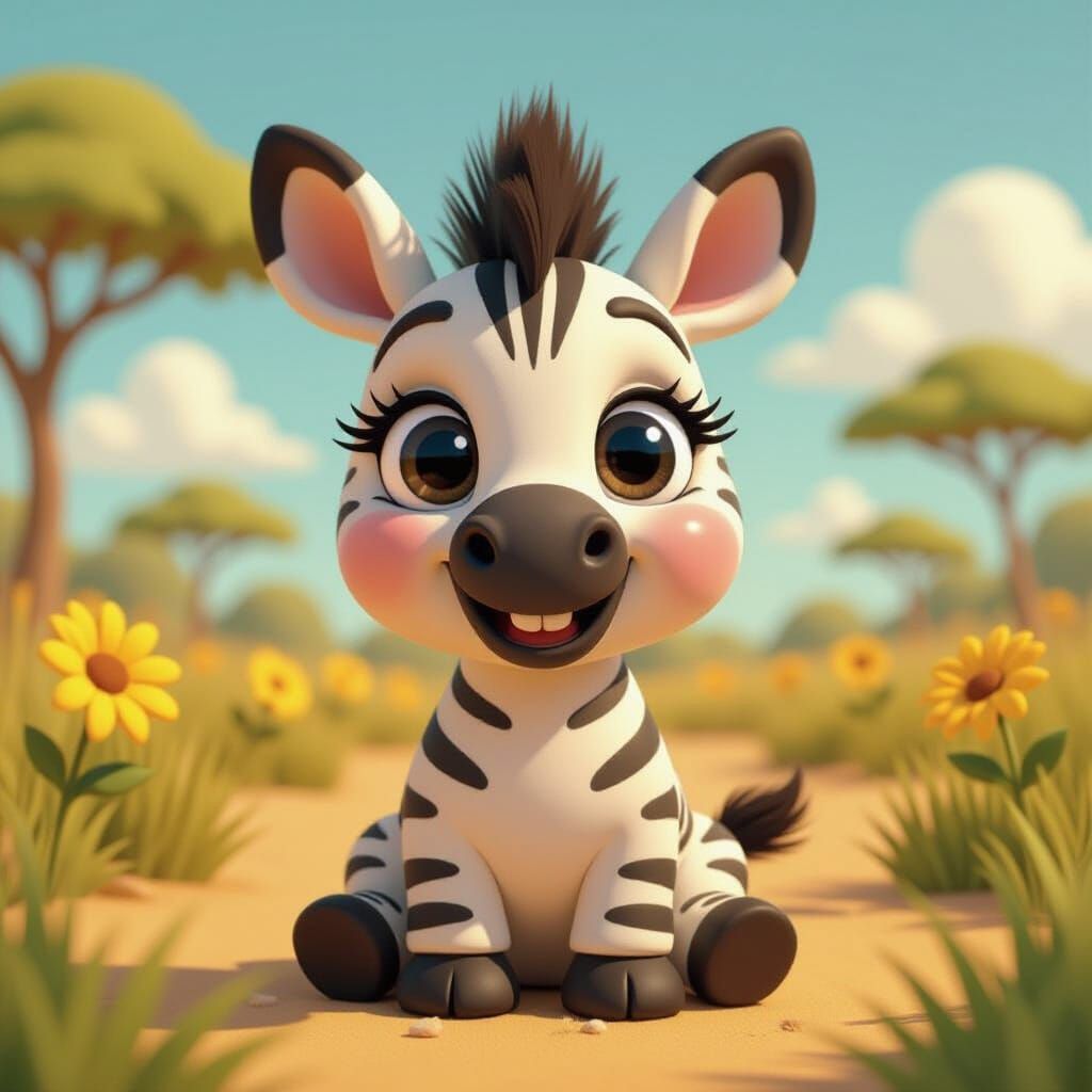 Adorable Baby Zebra in Comic 3D Style