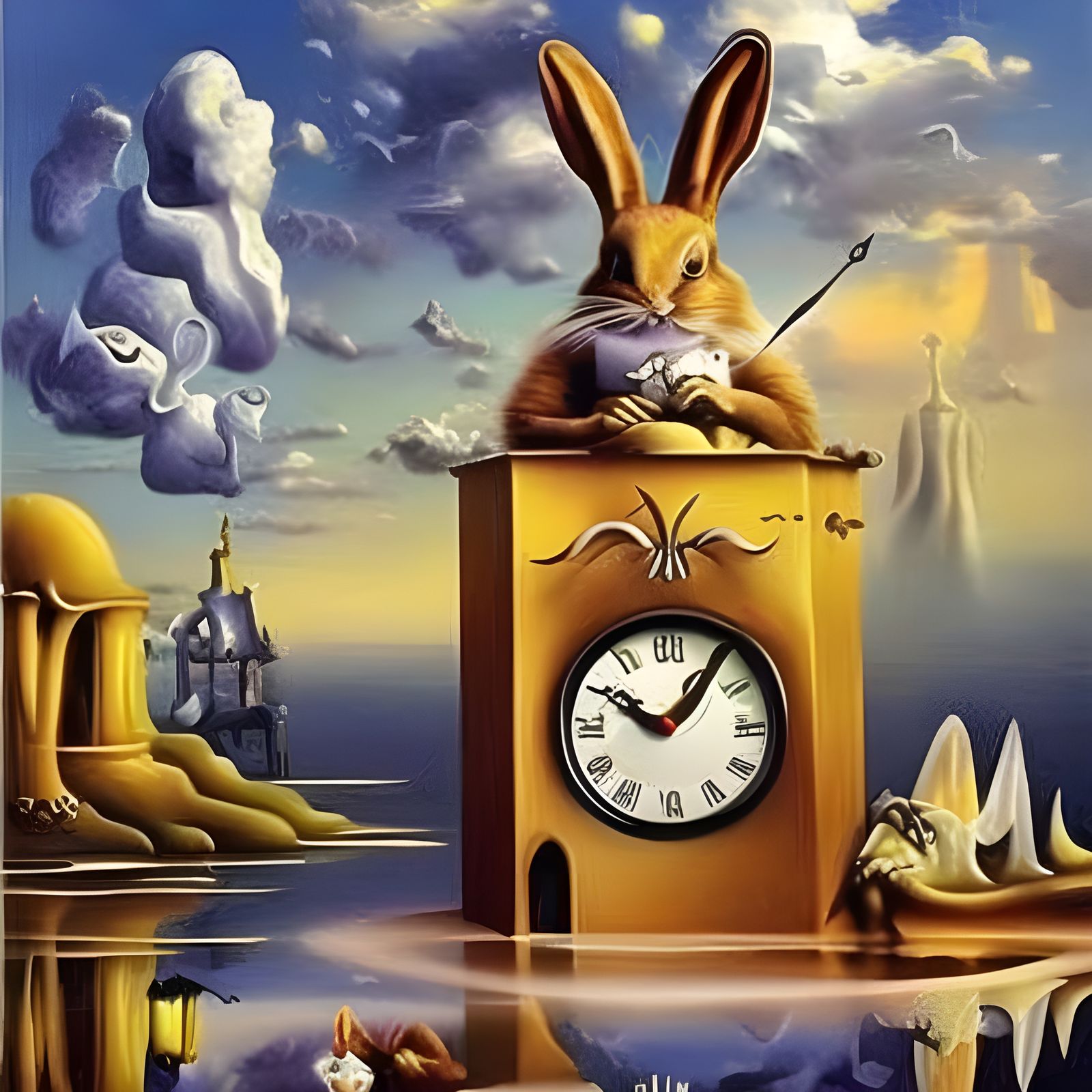 melting clock rabbit 17 - AI Generated Artwork - NightCafe Creator