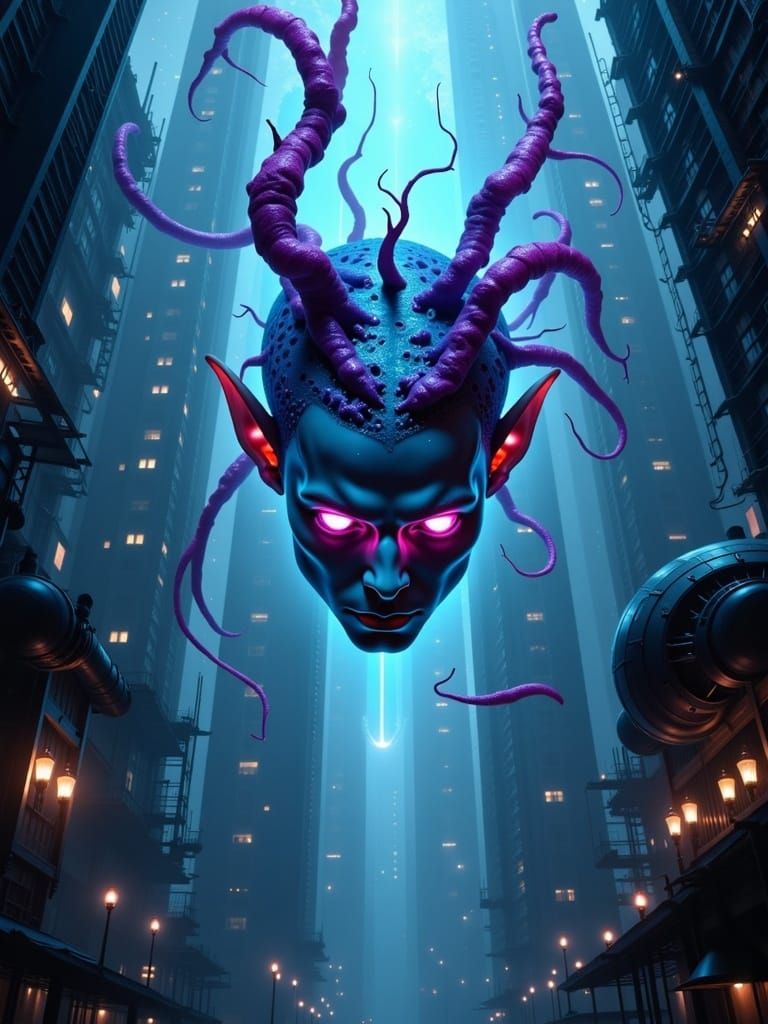 Floating disembodied bodiless severed head of an attractive Elfin Male , Fantasy Paranormal Artwork; 🛸 INVERTED WORLD 👻 NEON 😶‍🌫️ (Reyli...