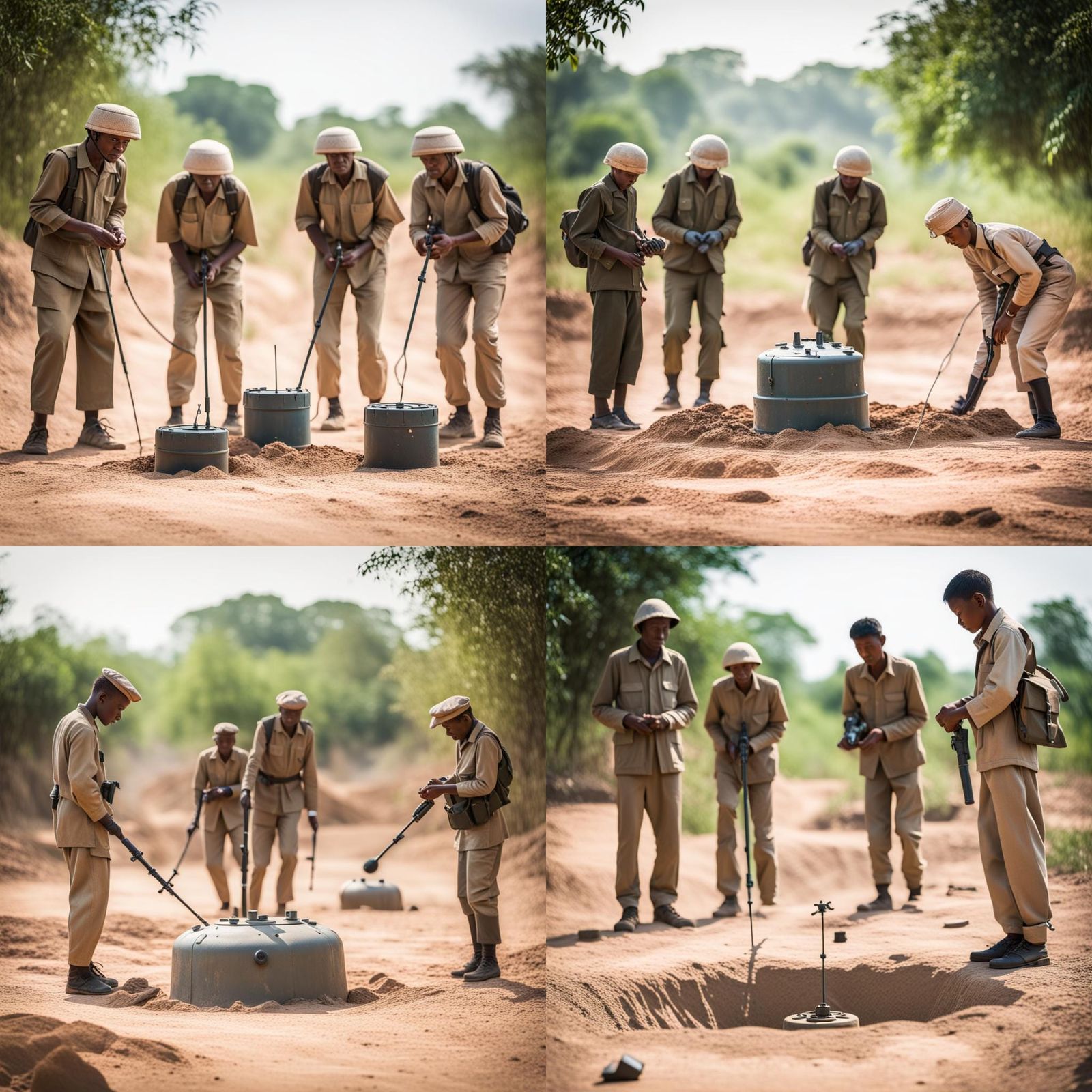 Four people trying their best to avoid landmines, but not su...