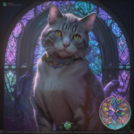 Beautiful stained glass of cats detailed matte painting, dee...