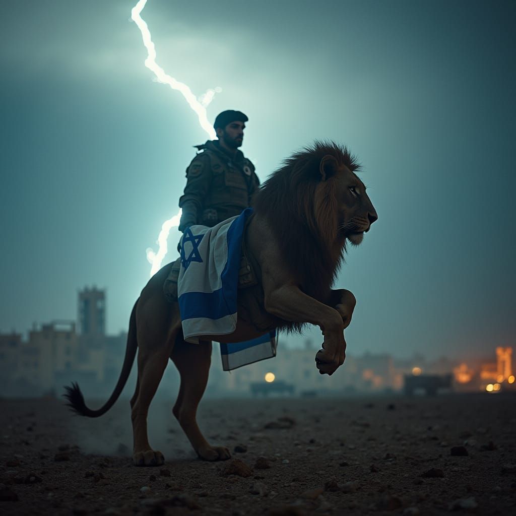 Israeli Soldier Rides Lion Amid Gaza Ruins in Cinematic Glor...