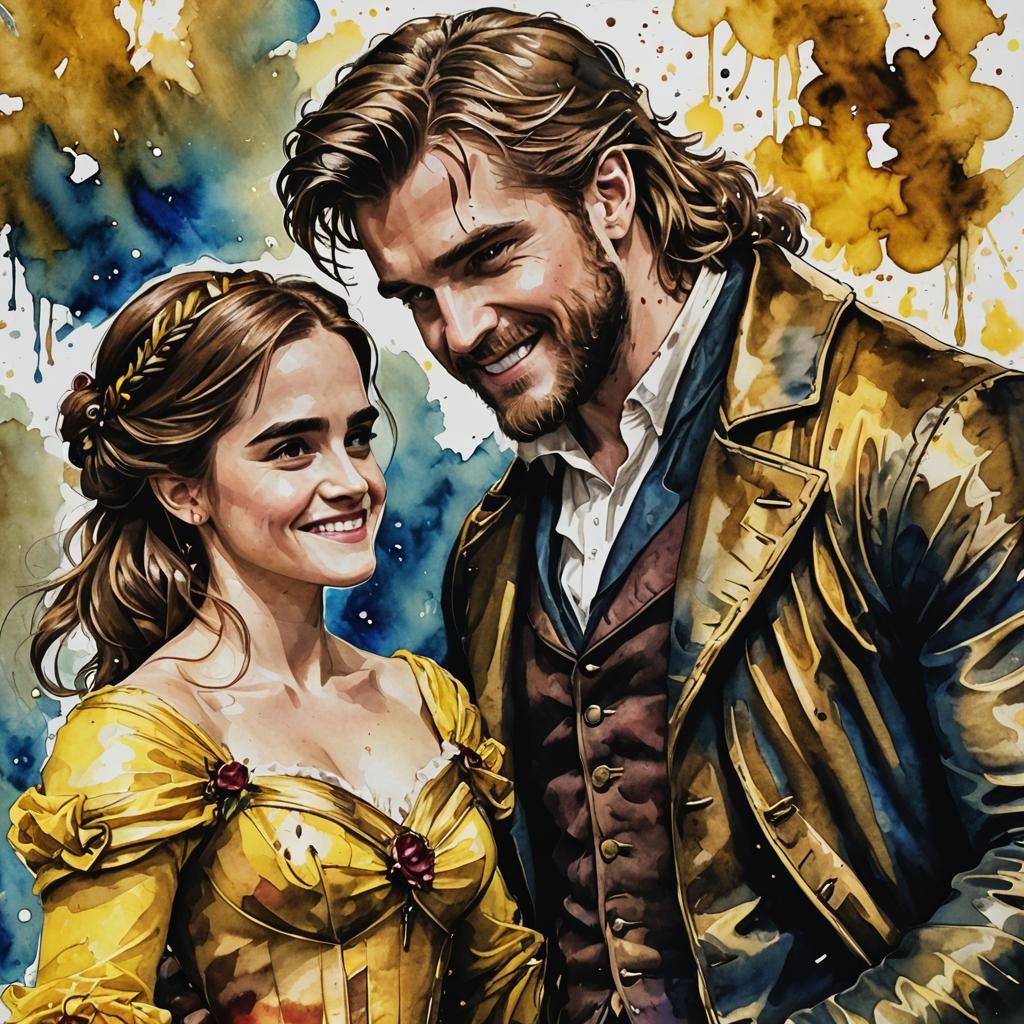 Belle and Beast Smiling, Alcohol Ink Art