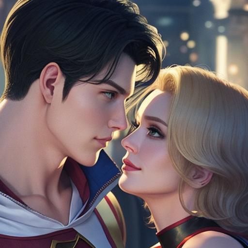 Superboy (Connor) and Wonder Girl (Cassie) in love, stares a...