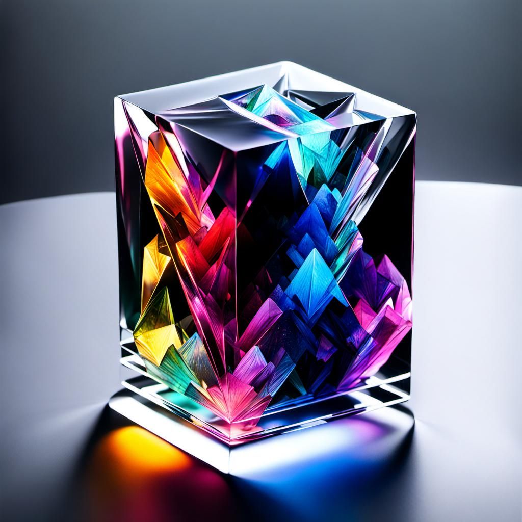 Cosmic glass prism 3D gemstone ethereal lights ice magic ink...