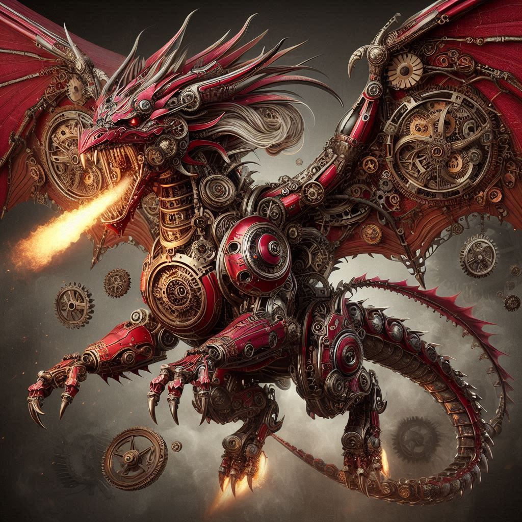 Clockwork dragon with intricate design an pattern, combining with steampunk elements 24