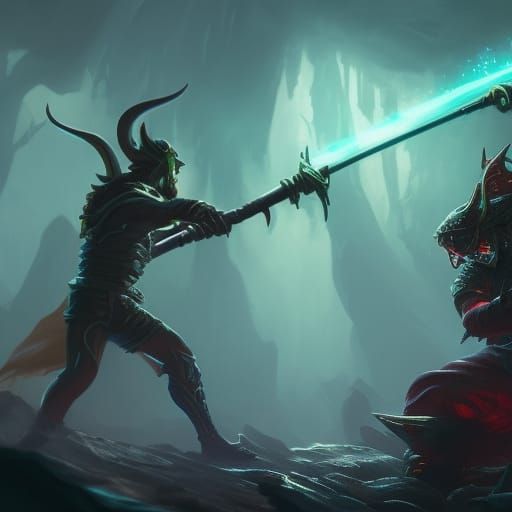 Hero With Glowing Sword Fighting A Demon - Ai Generated Artwork 