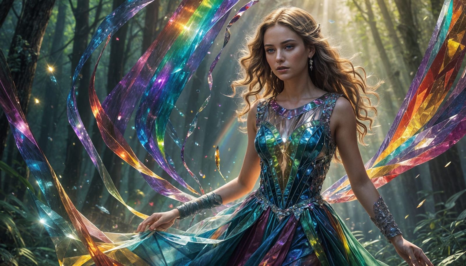 A ray of light passes through a crystal prism, refracting into a radiant spectrum that forms the ethereal ...  by @Frank