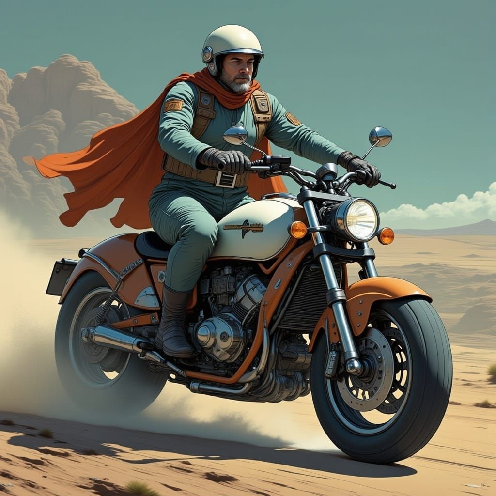 A wizard riding a futuristic motorcycle. <lora:Nostalgic IosC64 II:1.0> 
