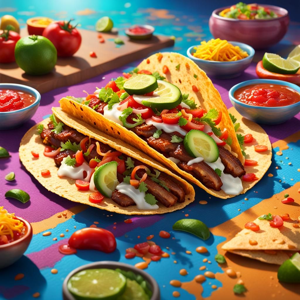 Taco Hyperrealistic, splash art, concept art, mid shot, intr...