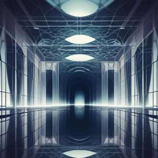 Surreal Mirrored Maze with Ethereal Reflections