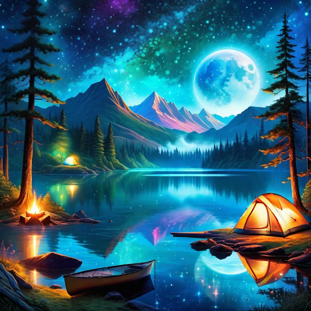 Beautiful Serene Lakeside Landscape the Perfect Camping Spot! AI
