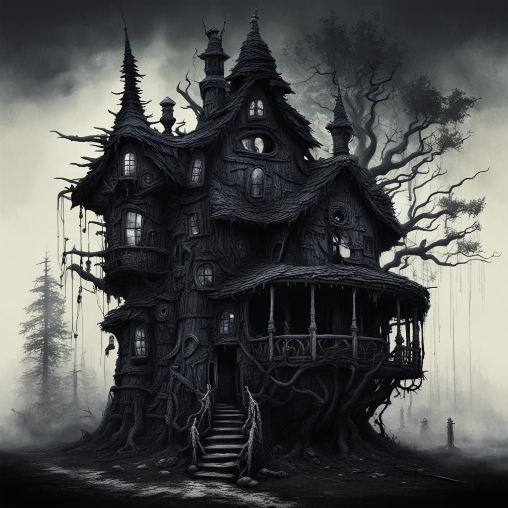 Dark Sinister Fantasy Baba Yaga Forest house// Tim Burton, G...