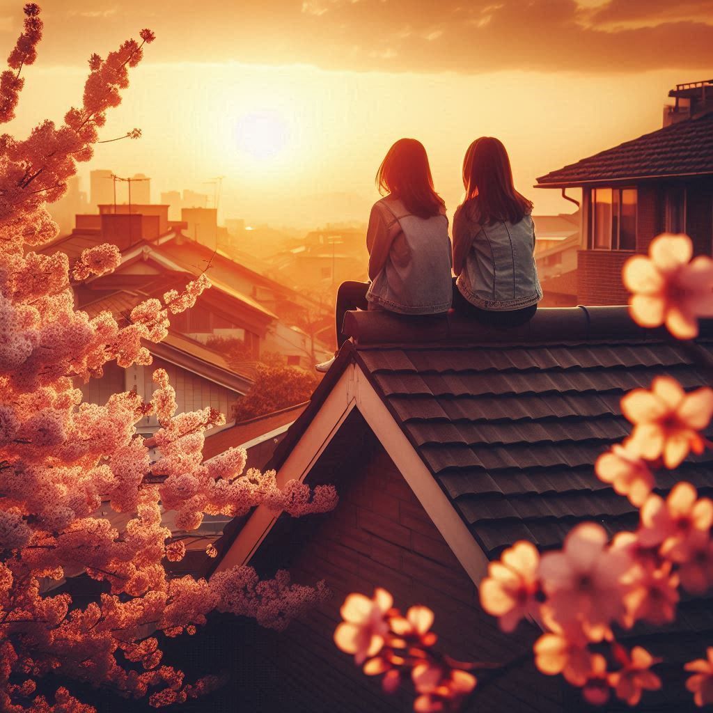 Romantic rooftop view of the sunset