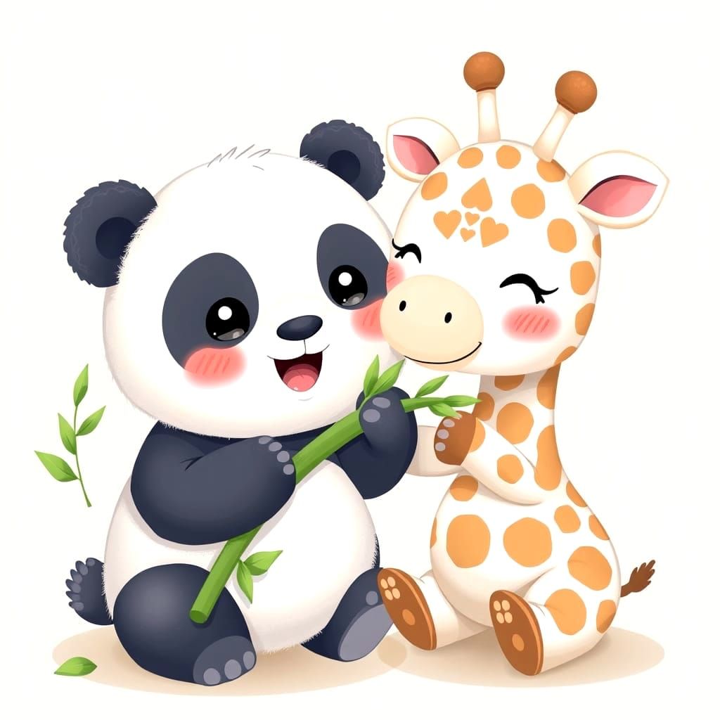 Panda and Giraffe share some bamboo  by @Staircase Flash