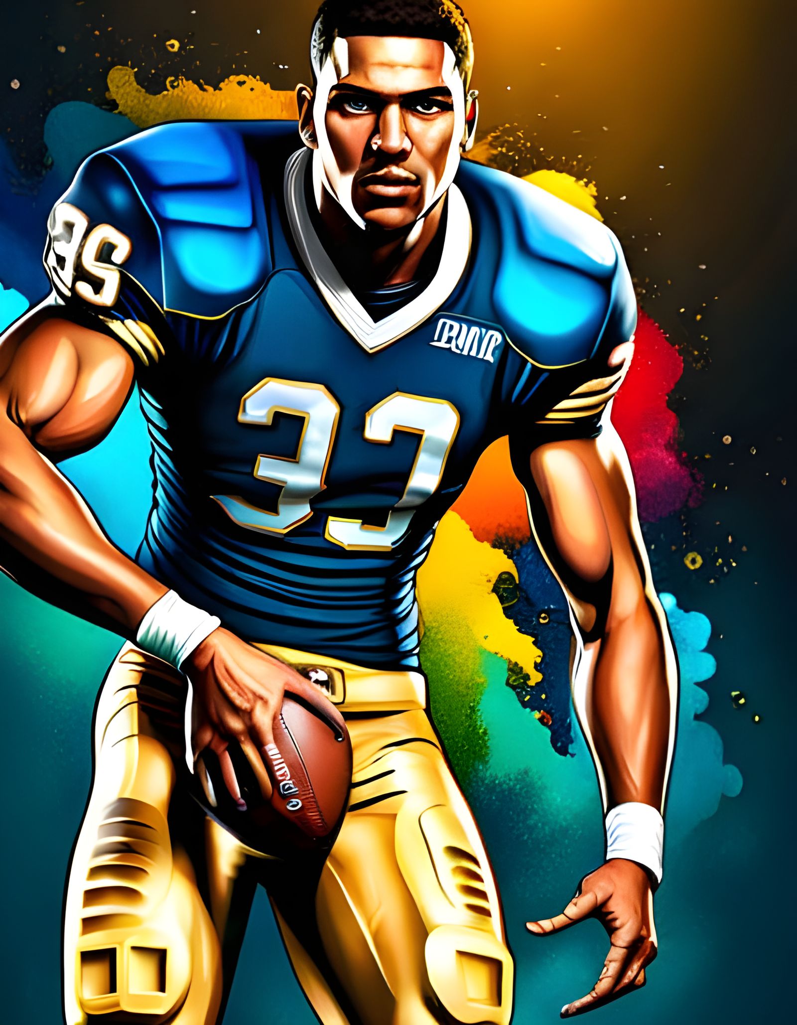 University of Notre Dame Football player holding a football;  Hyperrealistic, ...  by @NewAgerJul