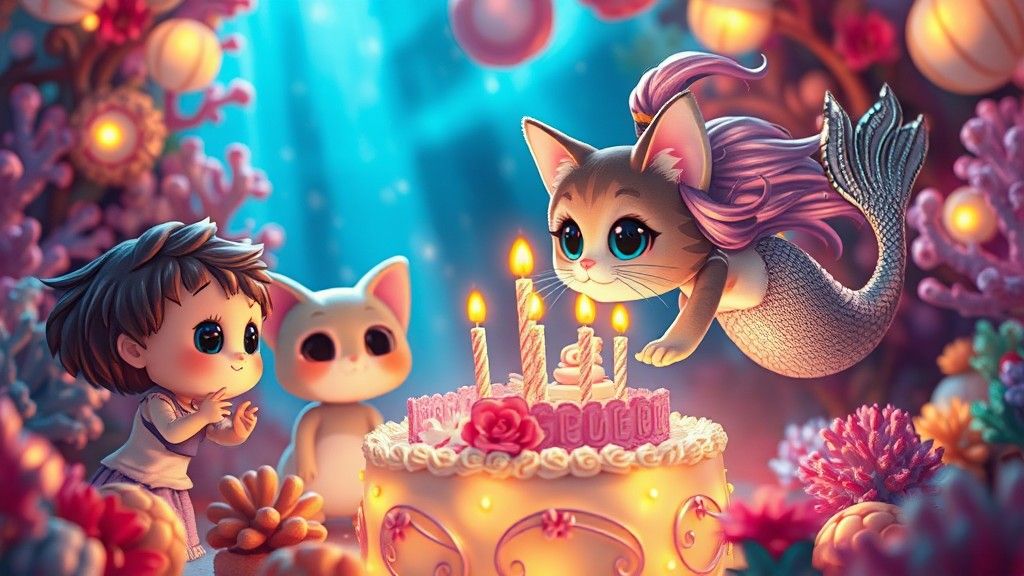 Birthday of mermaid cat 1