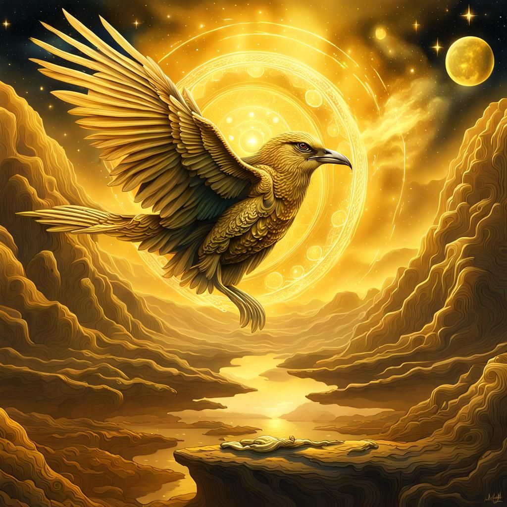 "Golden Wings of the Cosmos: A Celestial Symphony in Yellow