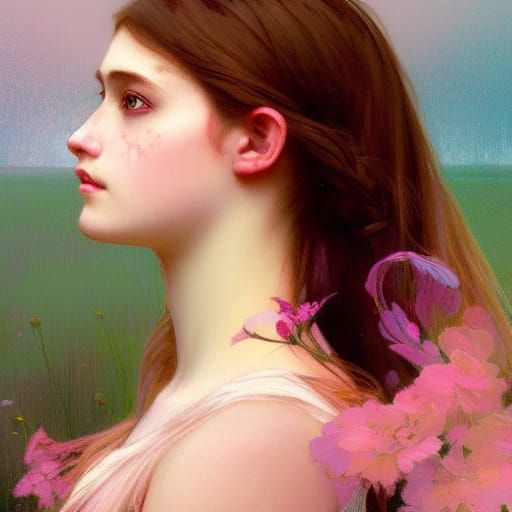 Beauty queen with pink eyes wearing rainbow dress in pastel ...