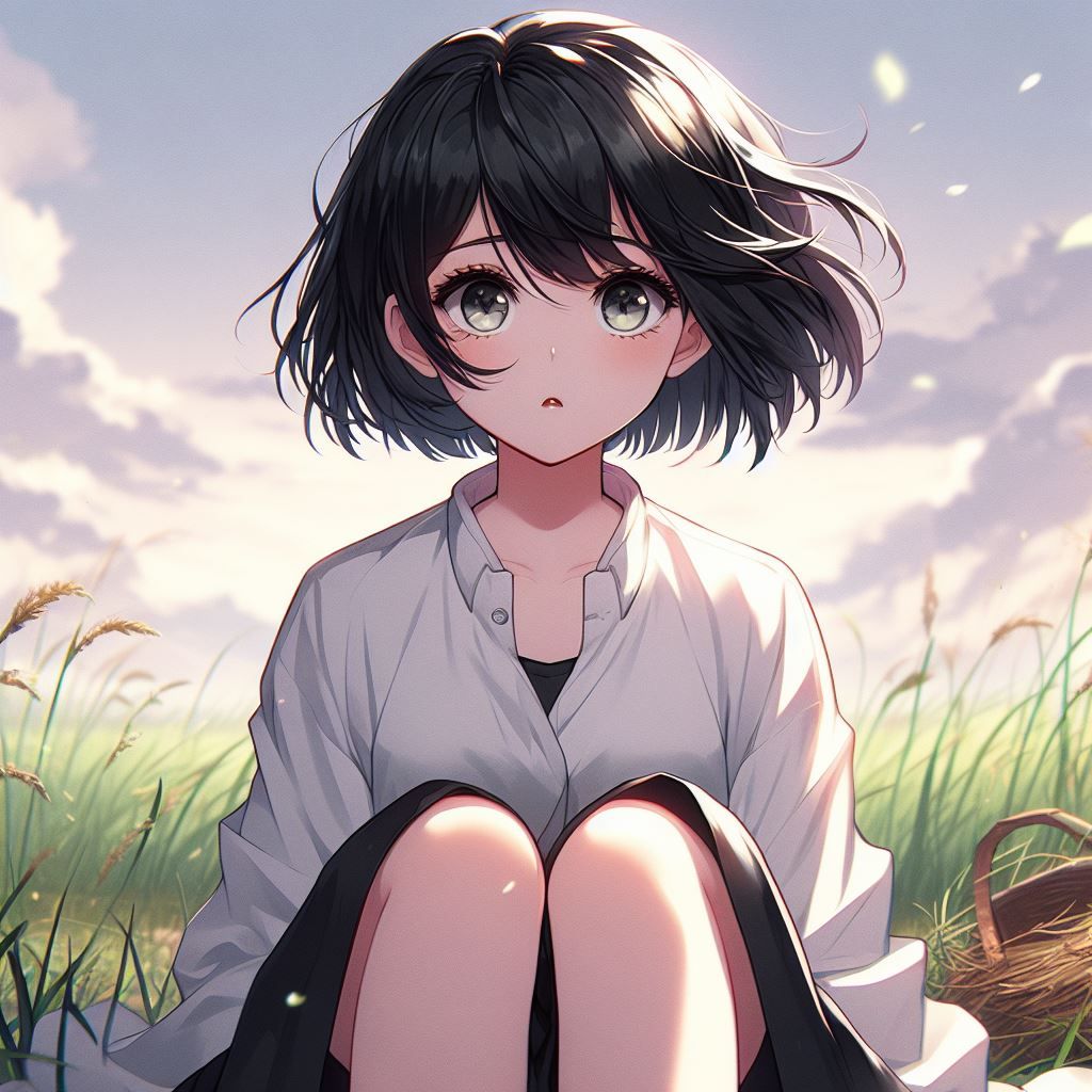 Thoughtful Moon sitting in the grass