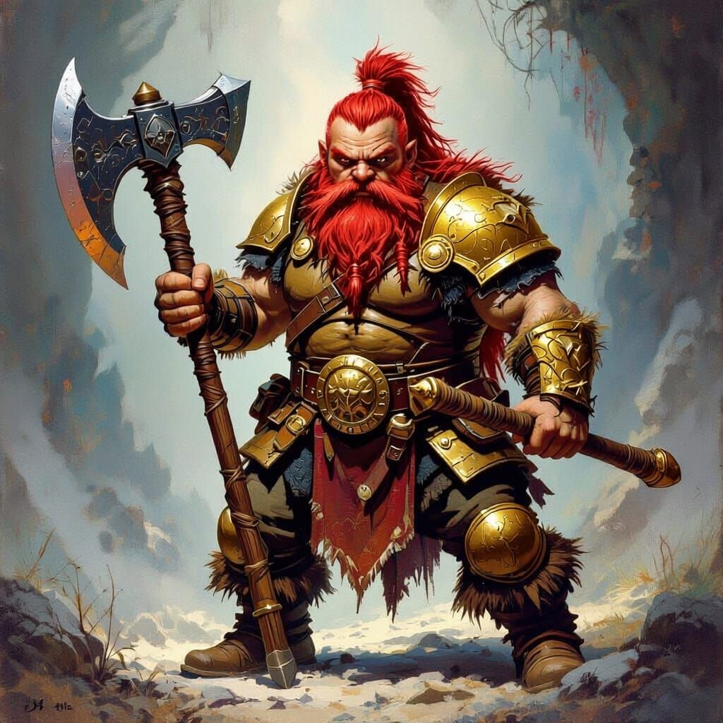generate an image with a dwarf with a battle axe in an armored breast plate