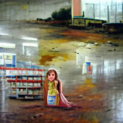 Girl in a abandoned supermarket oil on canvas