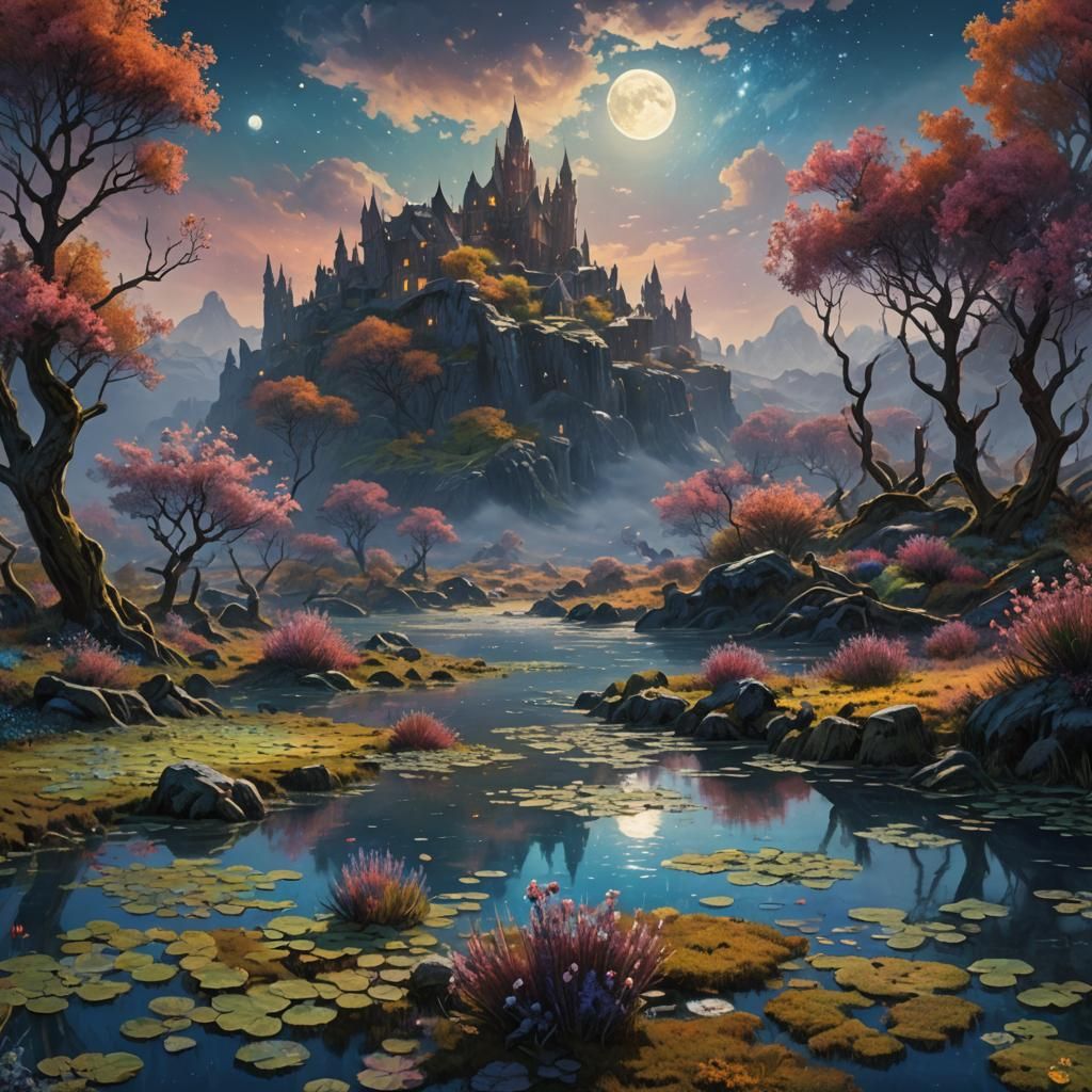 Monet style moonscape painting