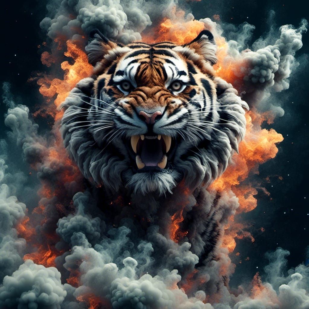 <lora:HRH-smoke-v2:1.0> Beautiful hyper detailed tiger made out of smoke,milky way background 