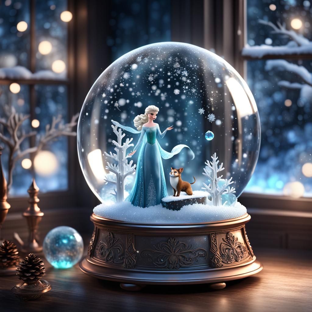 mystical snow globe on the theme of fairy tails , Frozen, El...
