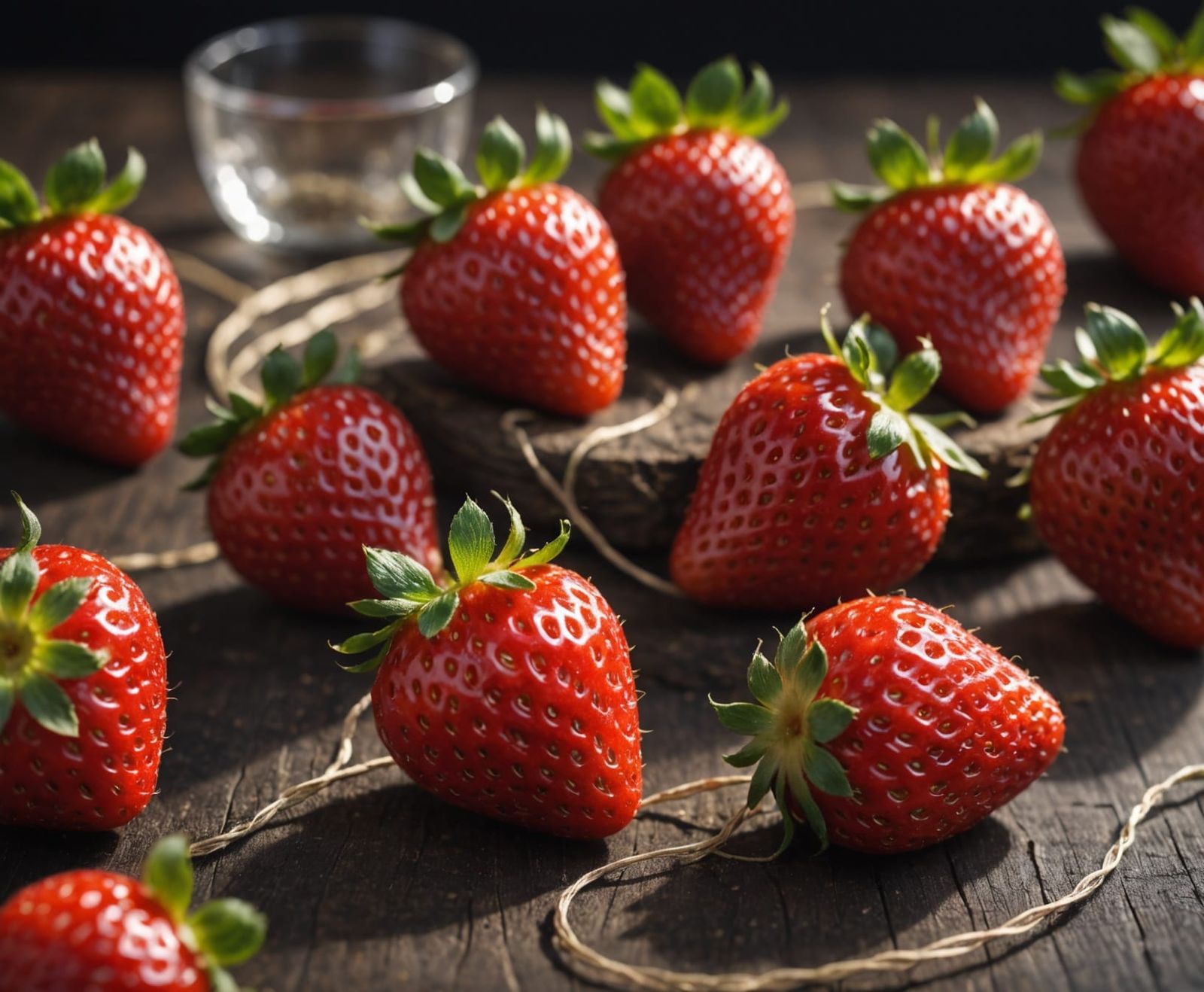 String Strawberries: 3D Anime Art in Bright Lighting