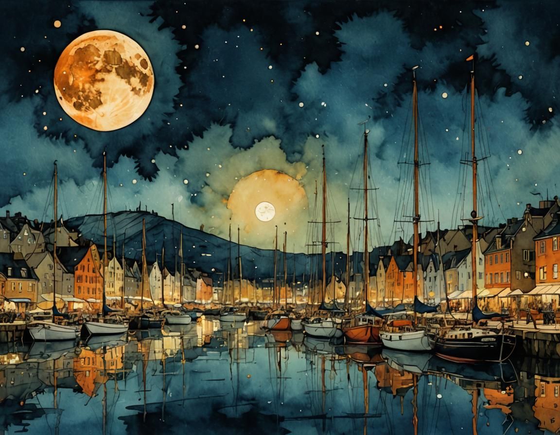 Sailing Harbor at Moonlight   by @JustBubu