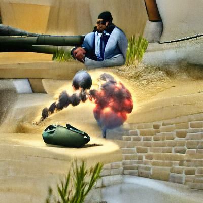 A spy blowing up a tank