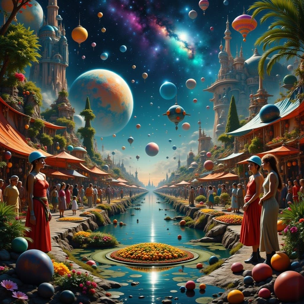 Floating Intergalactic Bazaar Inspired by Syd Mead