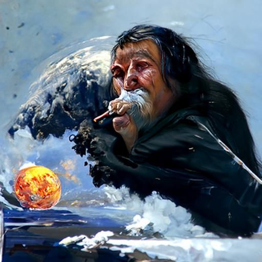 Man smoking a cigar while earth is exploading