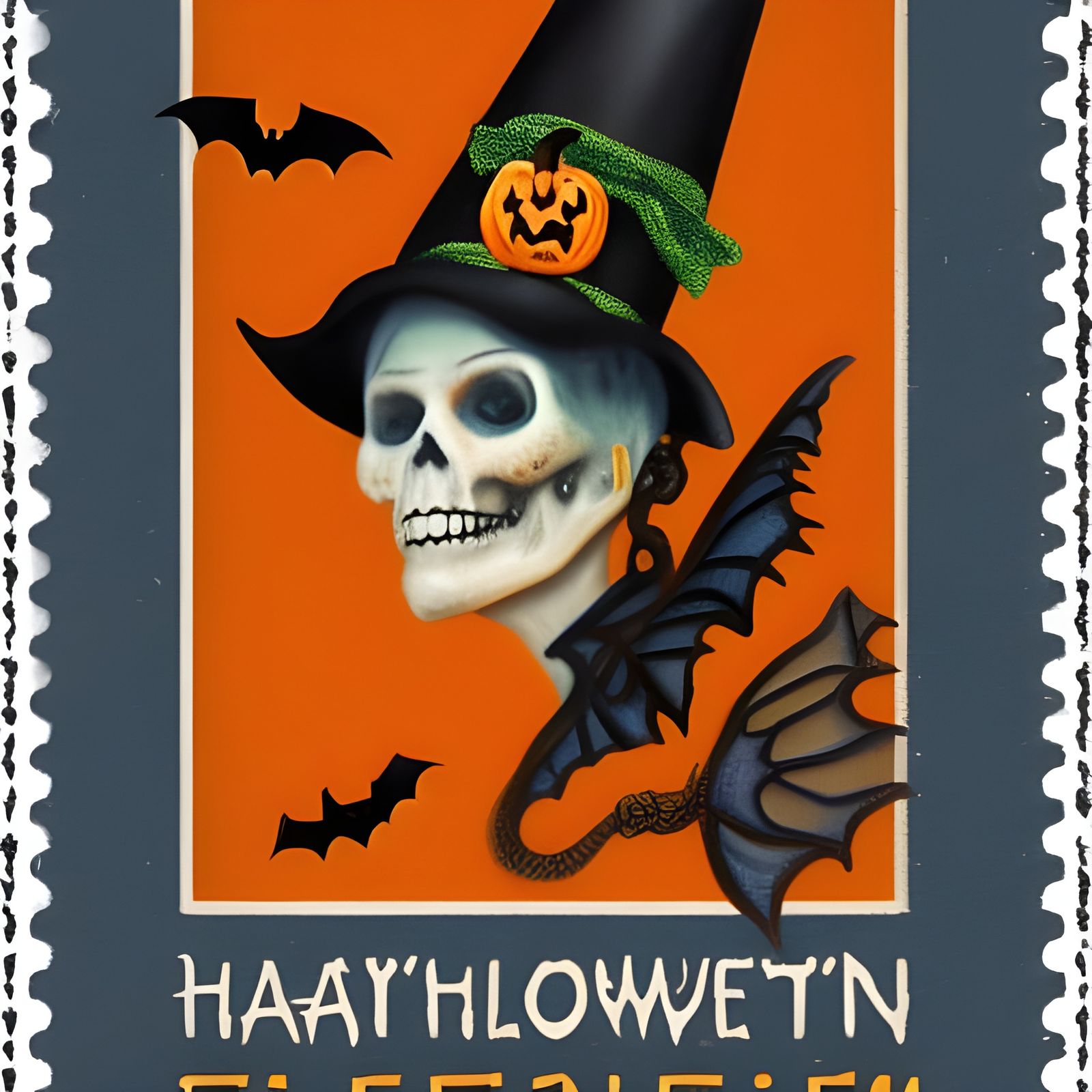 Vintage Halloween Postage Stamp - AI Generated Artwork - NightCafe Creator