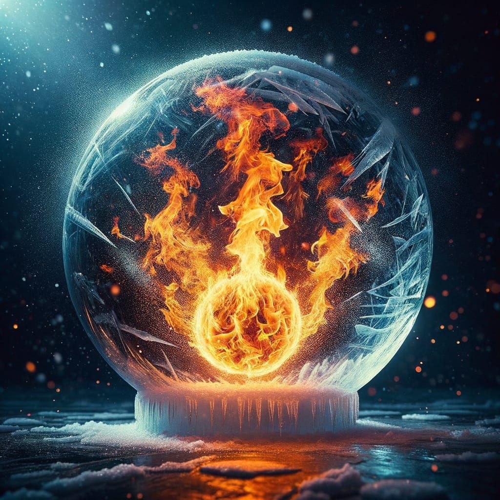 Ice Sphere Containing a Fierce Inferno