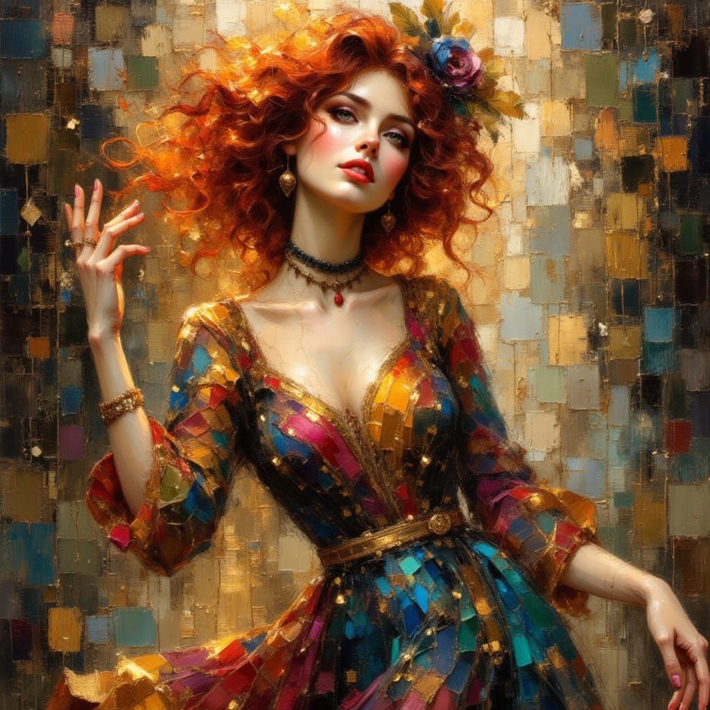 Expressive Portrait of a Red-Haired Gypsy Dancer in Surreal ...