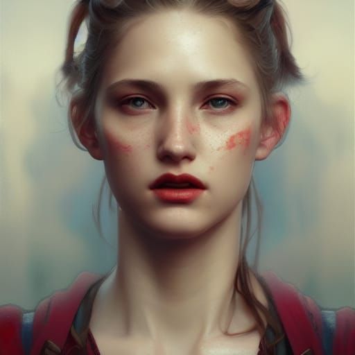 Portrait of Girl with Red Highlights as Splash Art