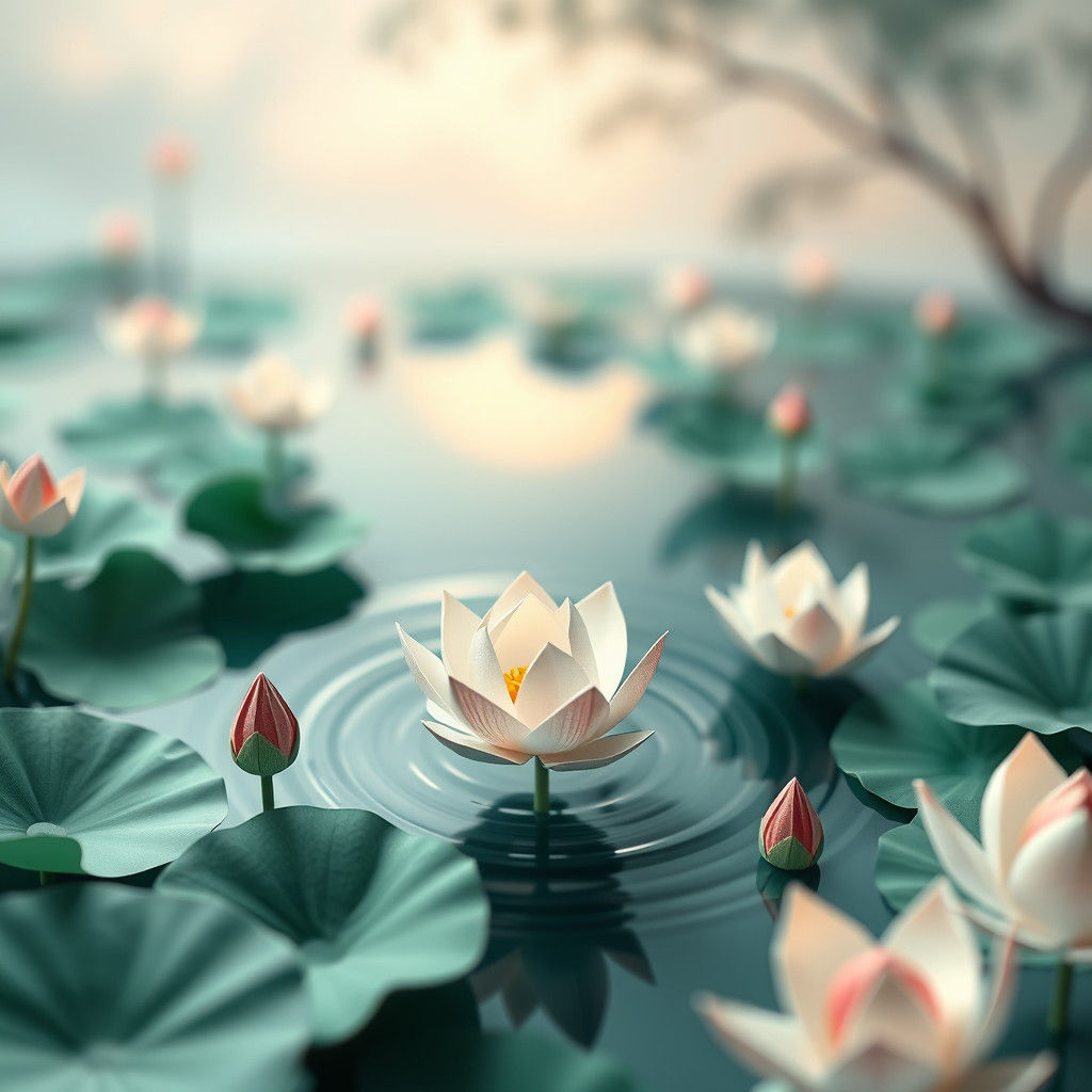 Serene Lotus Pond in Traditional Chinese Painting Style