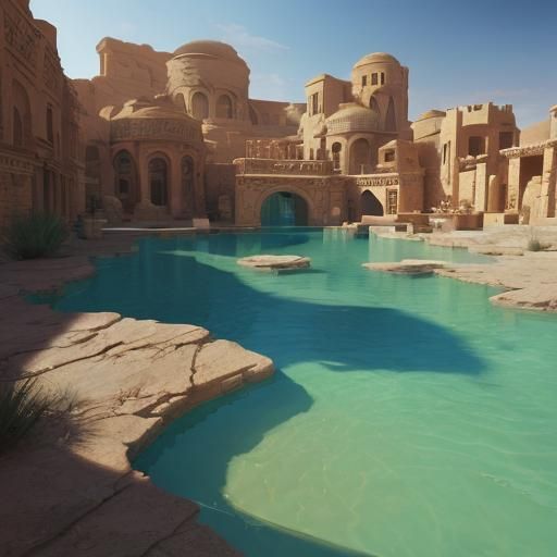 a Sunken Oasis in a hot barren desert