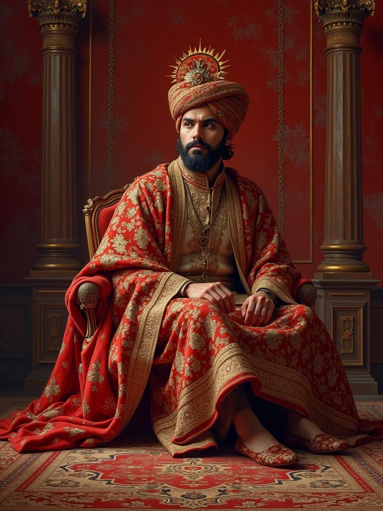 Lavish Royal Figure in Opulent Hunting Lodge