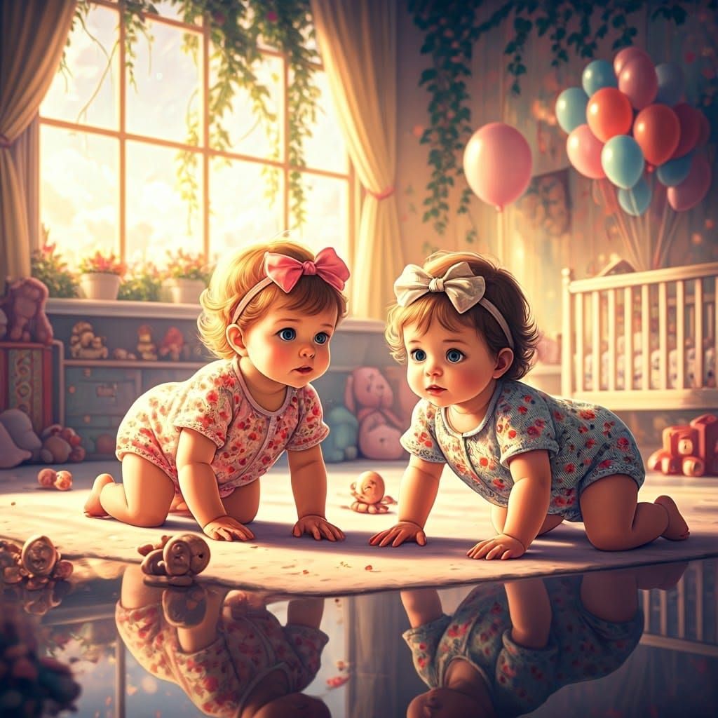 Fantasy Nursery Scene with Baby Girls