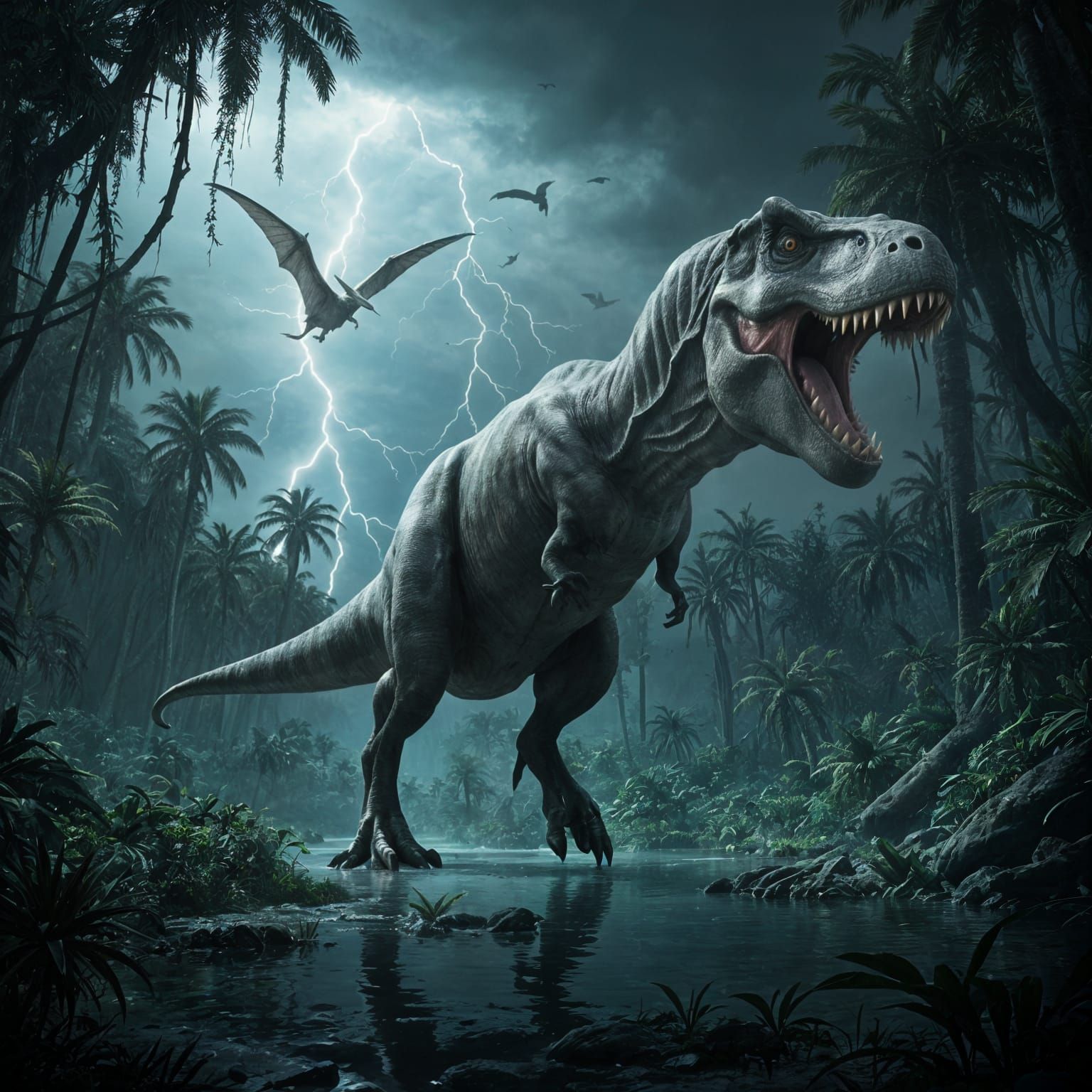Tyrannosaurus Rex in storm  by @CrystalAnimal