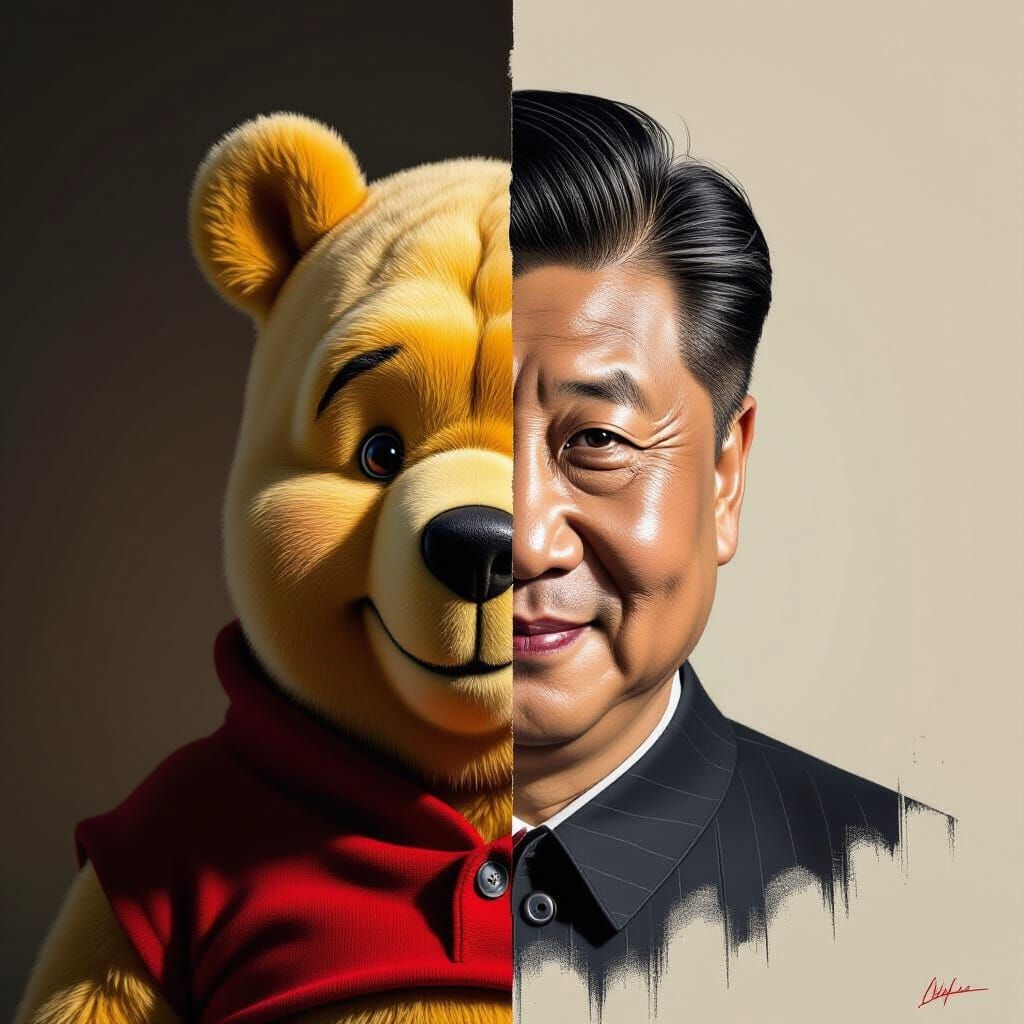 Surreal Split Portrait: Winnie the Pooh and Xi Jinping