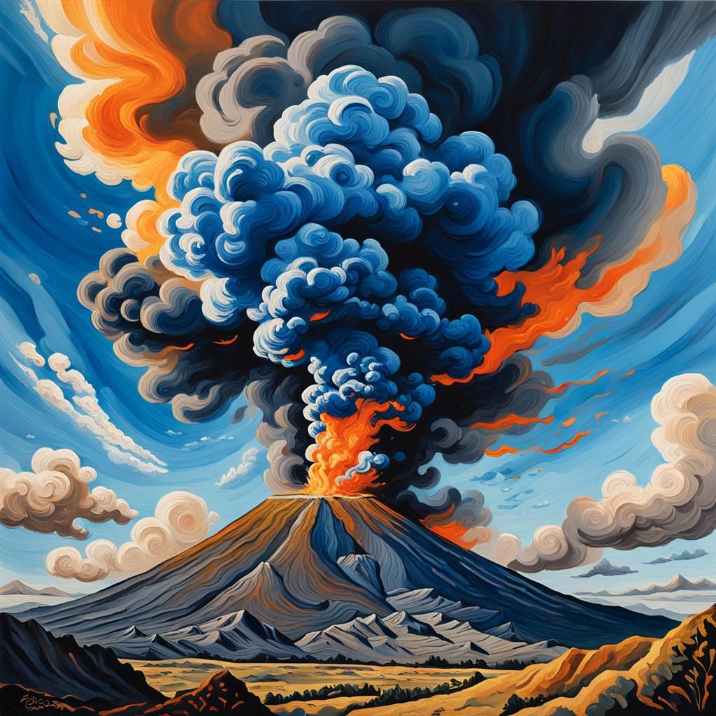 The word "Boom!" spelled out in the smoke from an erupting v...