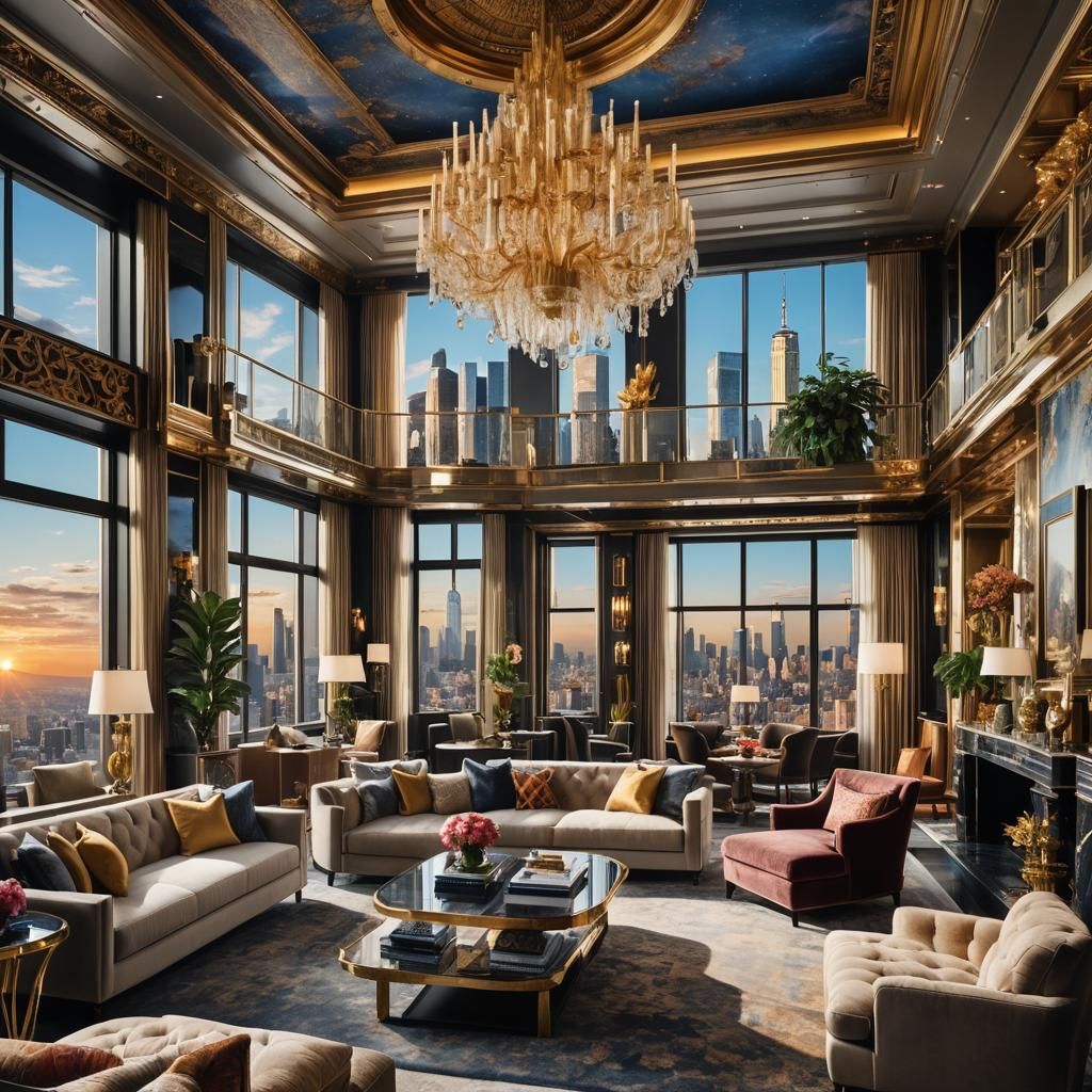 Interior of a New York penthouse. Maximalist interior design...