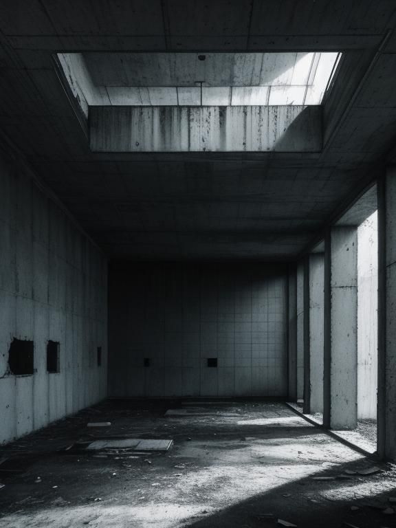 Inside desolate brutalism.