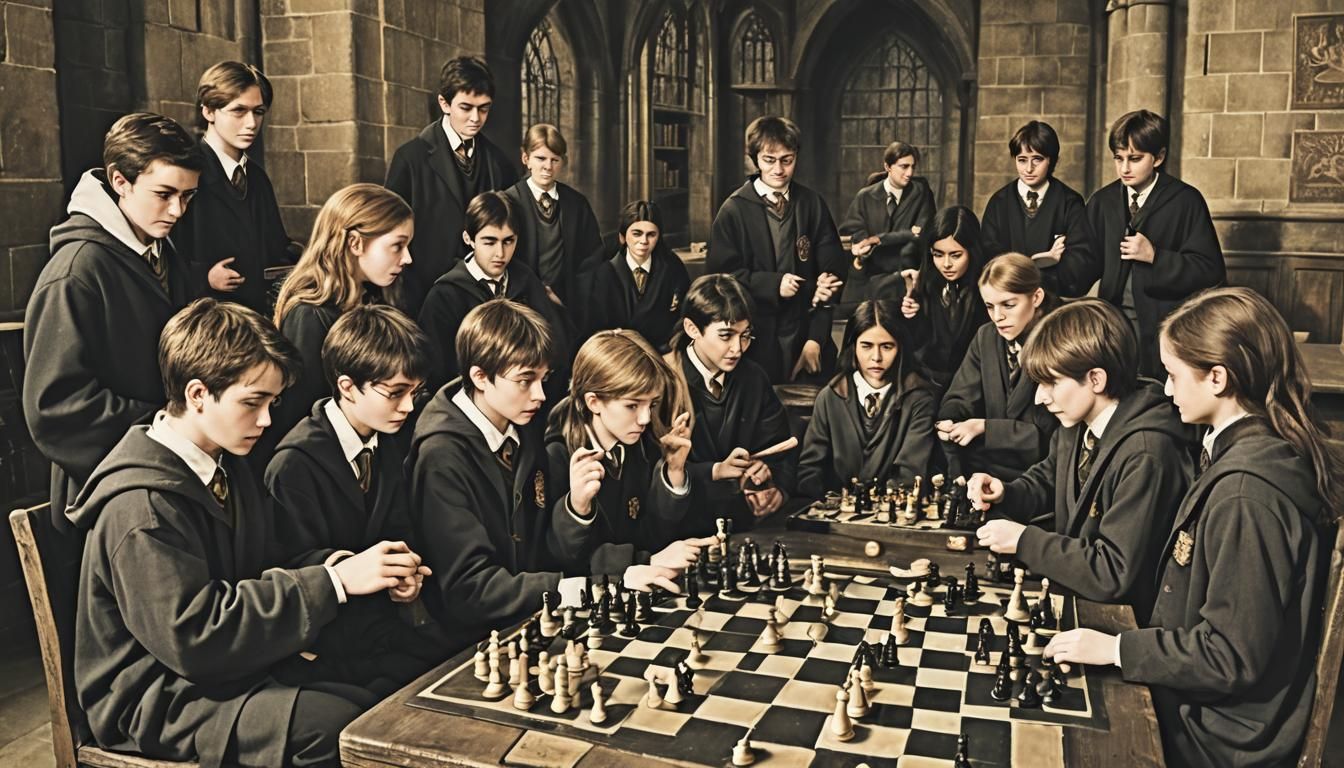 hogwarts students playing wizards chess