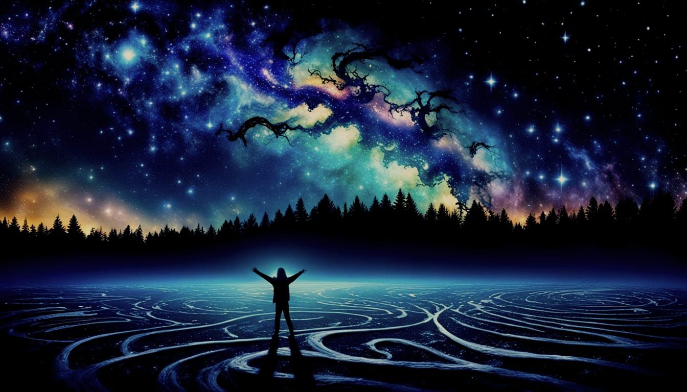 Cosmic dances under the swirling skies
Galactic tales in our...