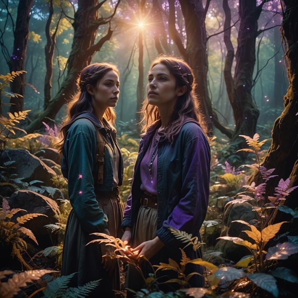 Dramatic Night Landscape with Glowing Woman